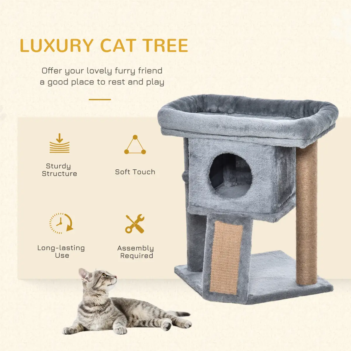 Unbranded Cat Tree Activity Centre W/ Scratching Pad, Toy Ball, Cat House - Grey Pawhut - Cat Tree