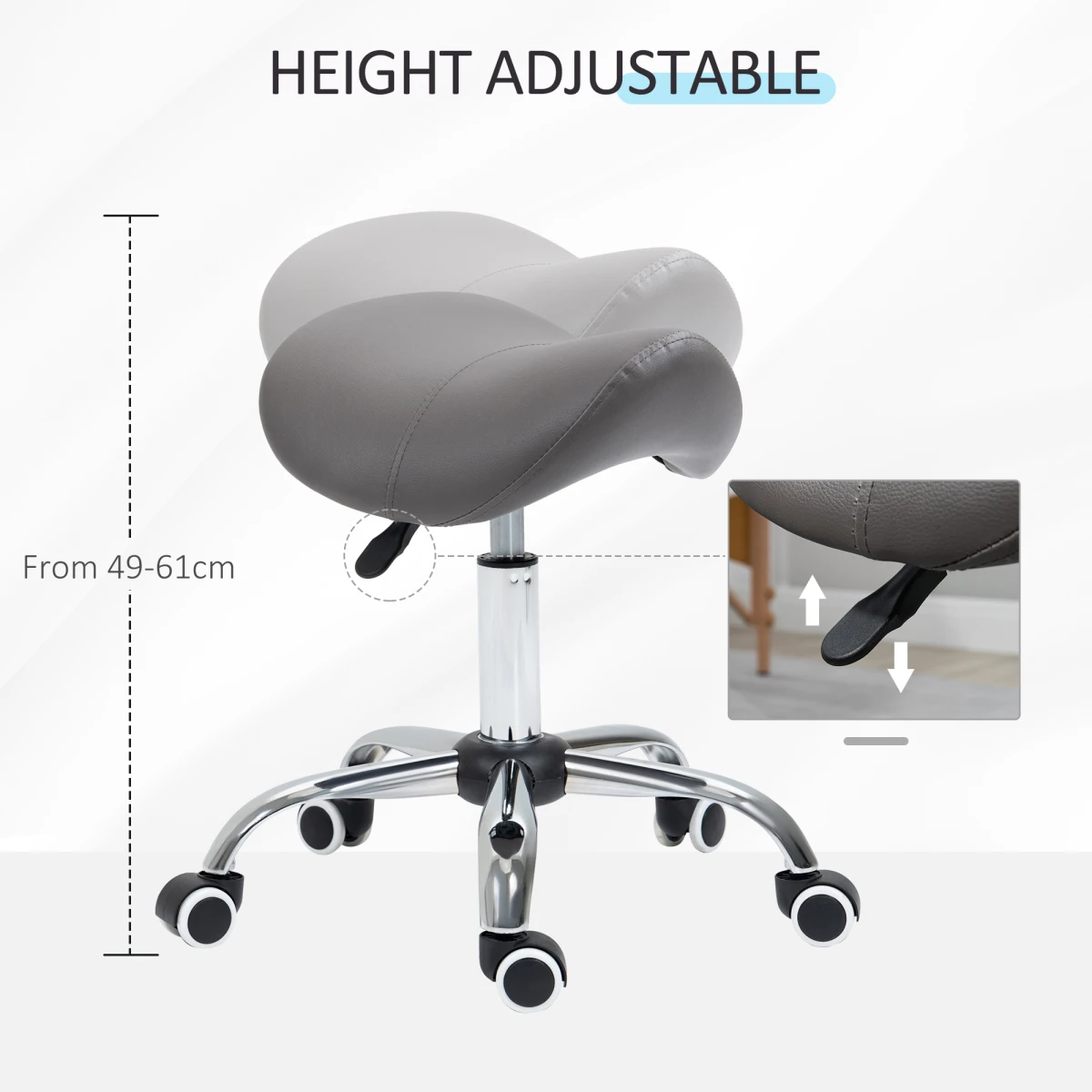 HOMCOM HOMCOM Saddle Stool 49-61cm Ergonomic Hair Salon - Bar Stool