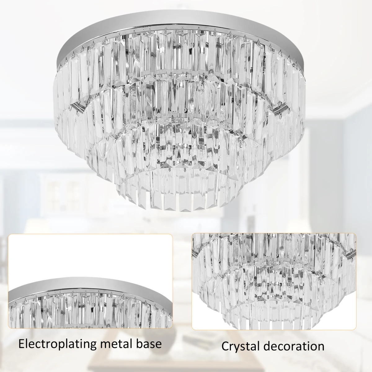 HOMCOM Crystal Ceiling Lamp Round 7 Light Hallway - Ceiling Lights