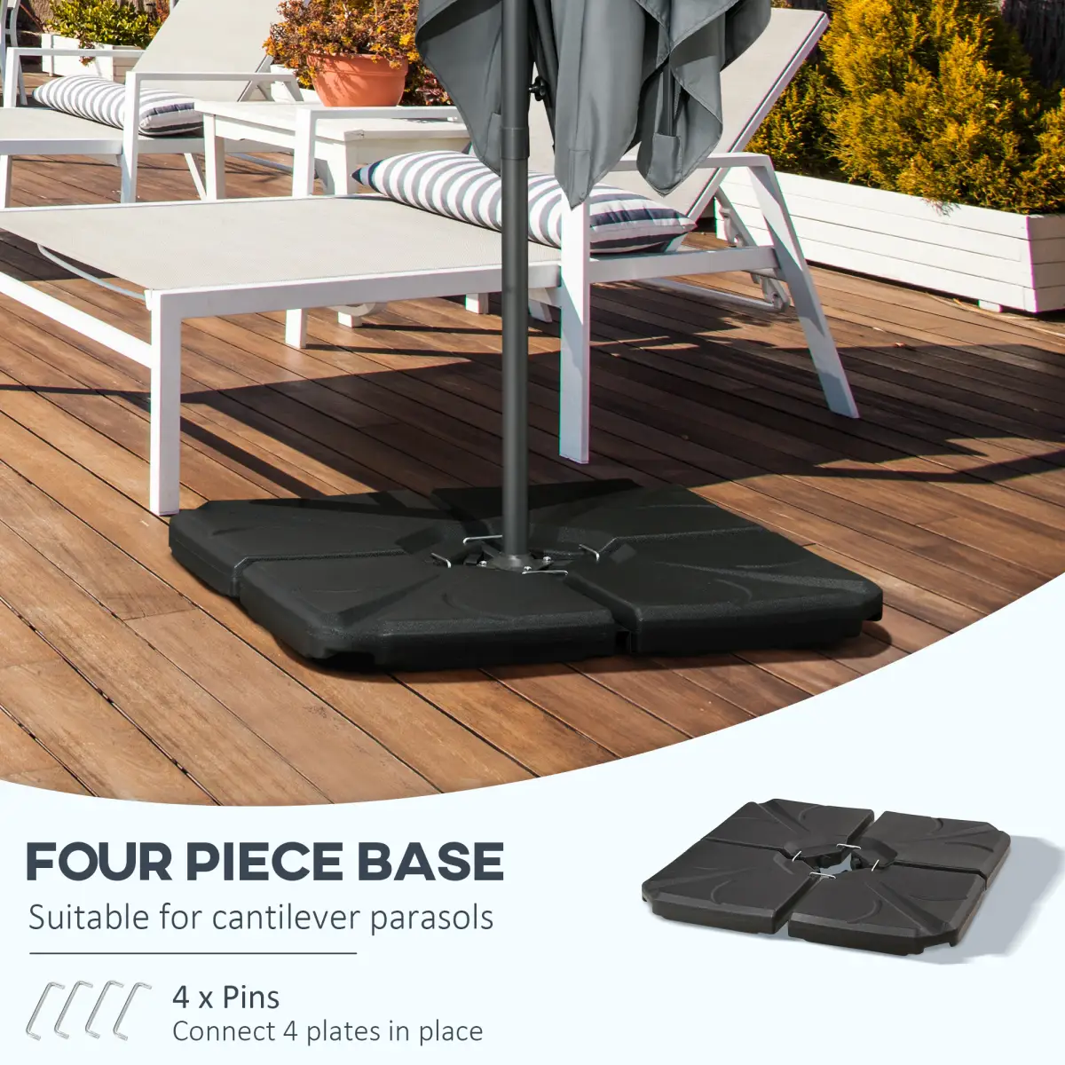 Outsunny Outsunny Set of 4 Banana Parasol Base Stand Water or Sand Filled Weights, Black - Parasol