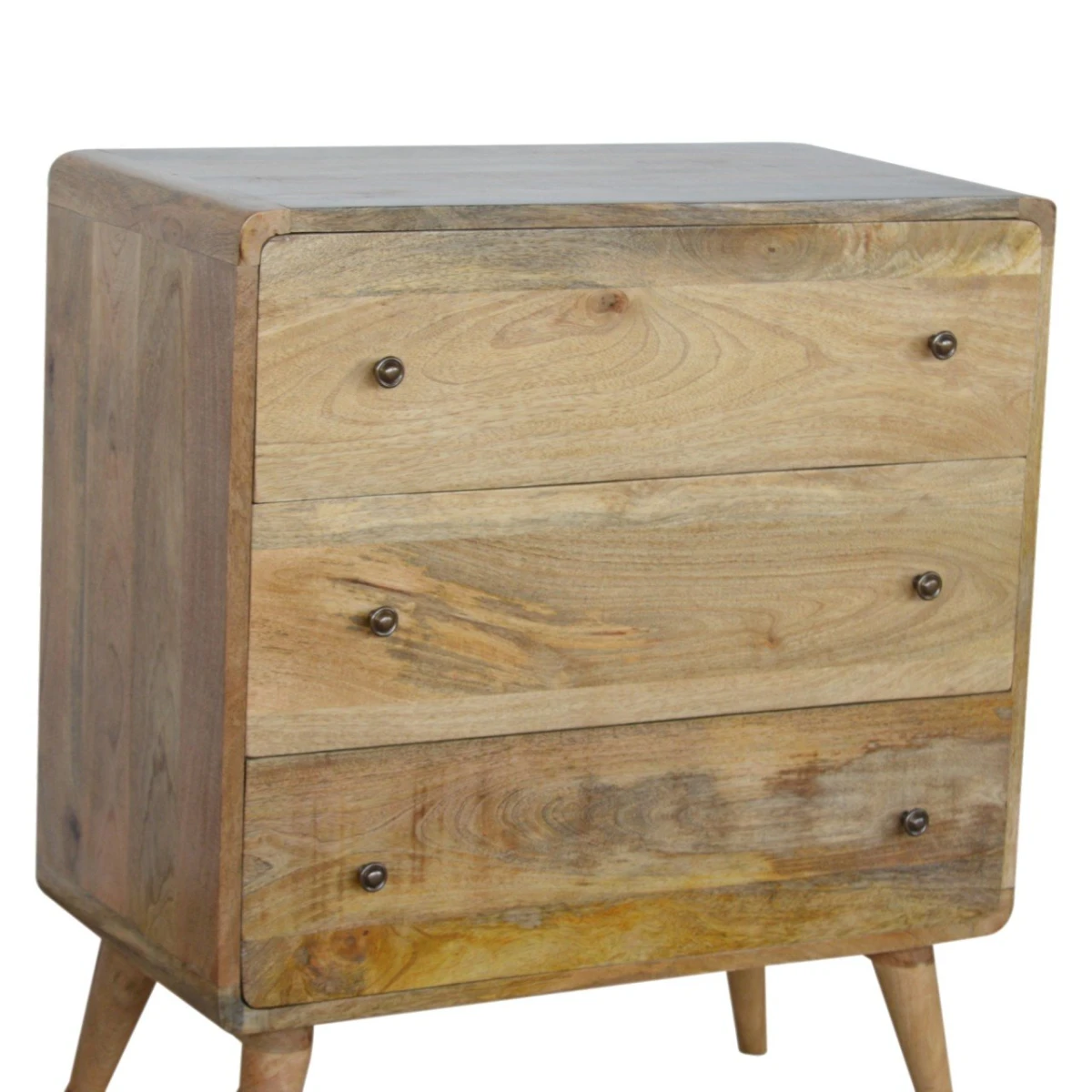 Artisan Chest 4 Drawer Solid Mango Wood Curved Oakish Finish with Nordic Legs for Bedroom Storage by Artisan Furniture