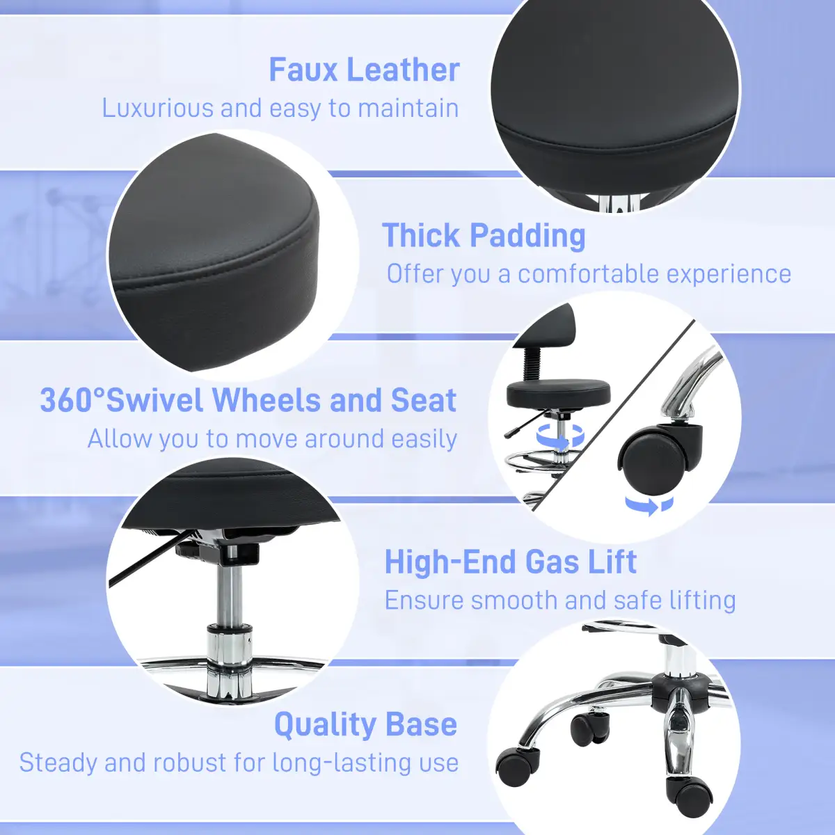 HOMCOM Home Office Bar Stool Adjustable Height Faux Leather Swivel Seat With Chrome Base HOMCOM - Office Chair