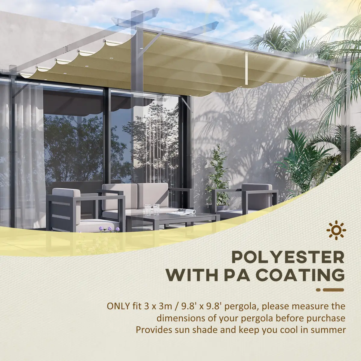 Outsunny Outsunny Pergola Shade Cover Replacement Canopy for 3 x 3(m) Pergola, Beige - Gazebos