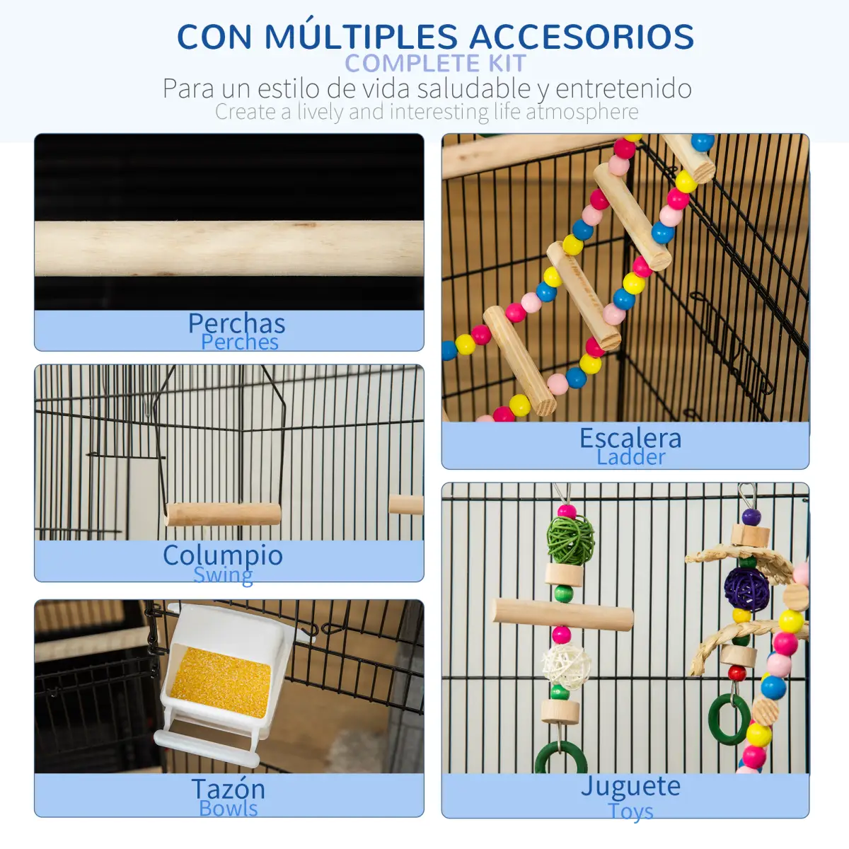 Unbranded Metal Bird Cage for Budgies, Finches w/ Accessories, Toys, Tray, Handle - Black - Bird Cage