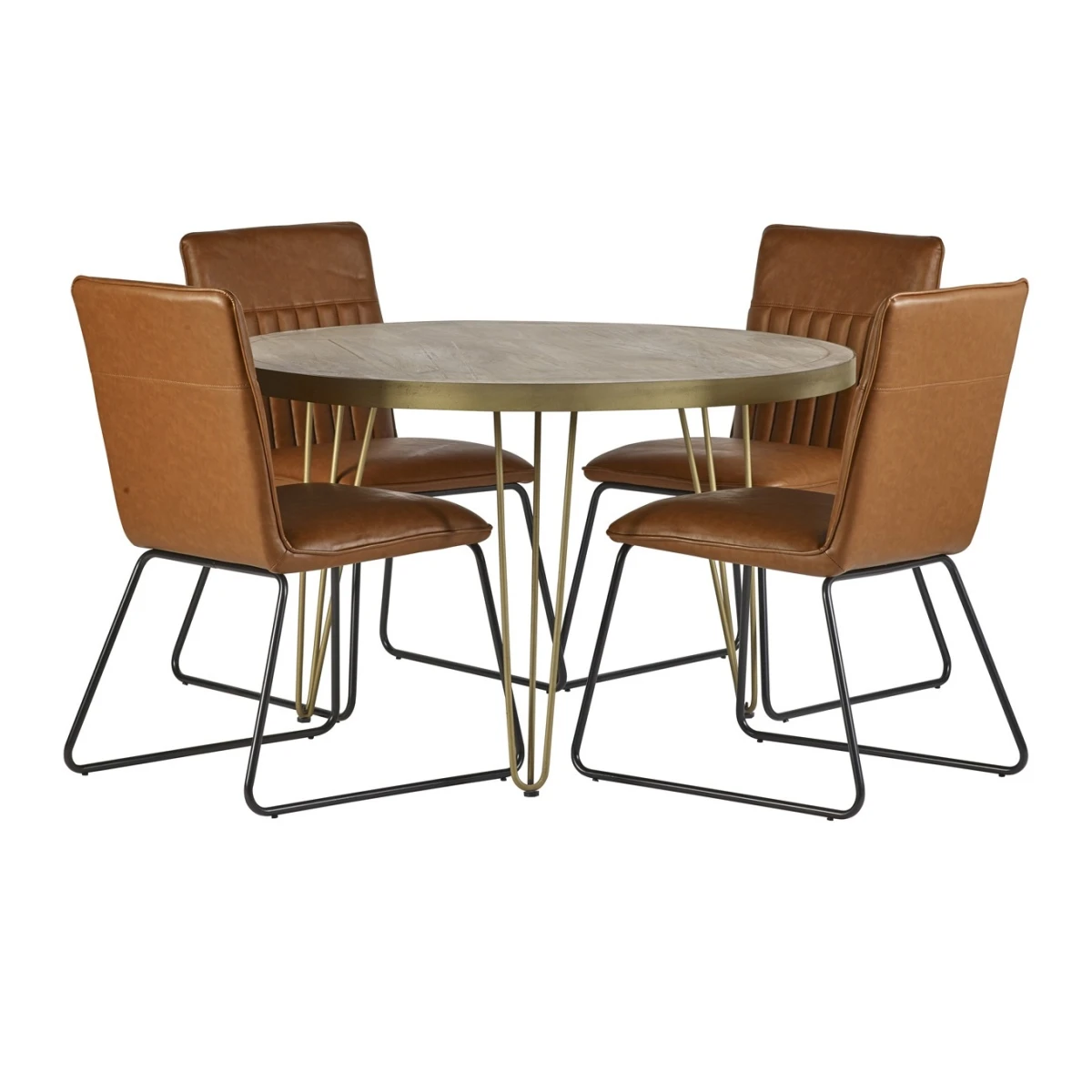 Light Gold Round Dining Table With Metal Inlay Dining Room by Indian Hub