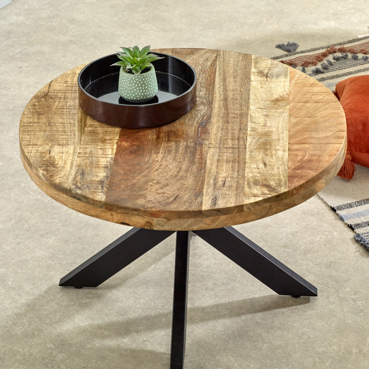 Indian Hub Surrey Mango Wood Coffee Table Metal Spider Legs - Coffee Table