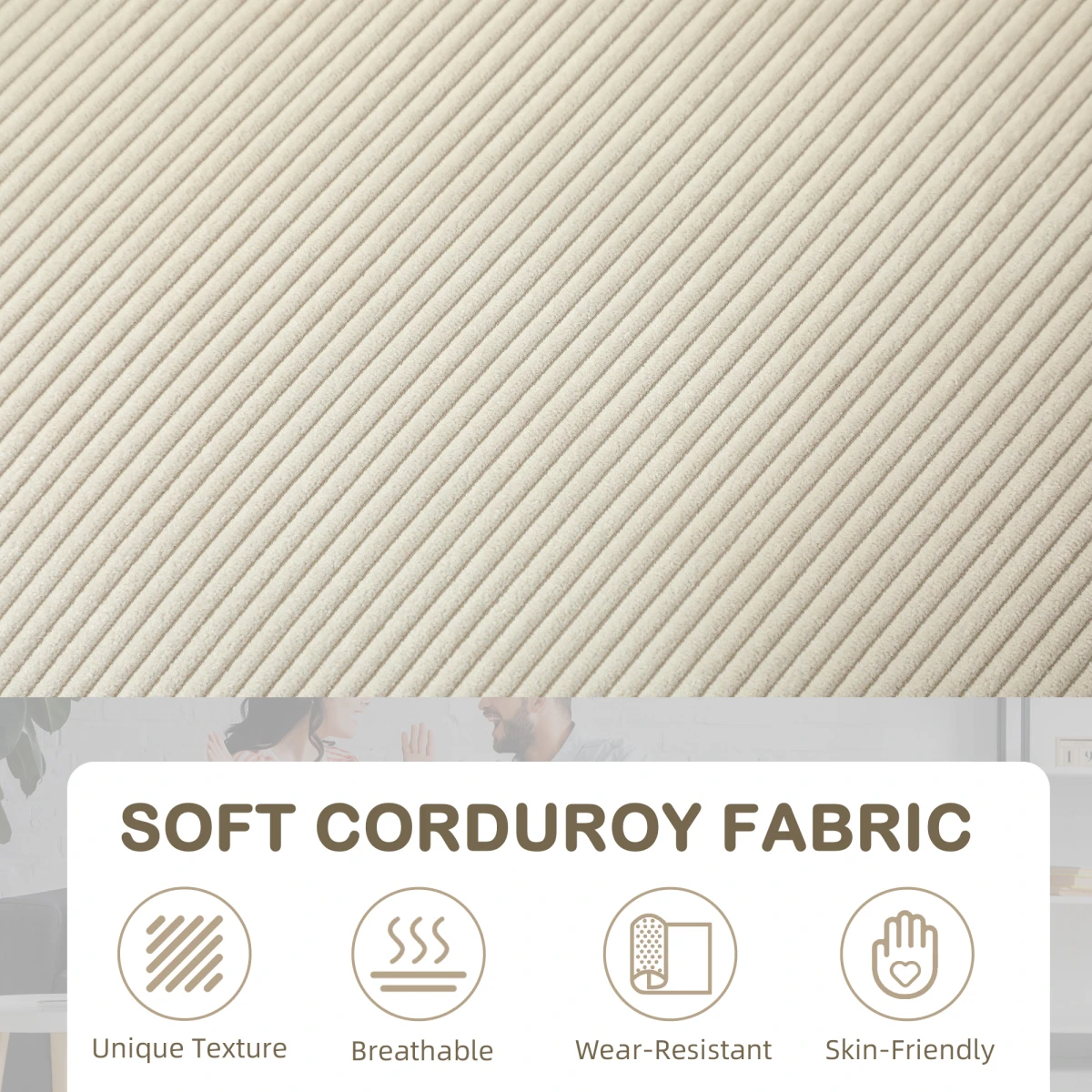 HOMCOM Three Seater Sofa Corduroy Cream White Cup Holders - Sofa