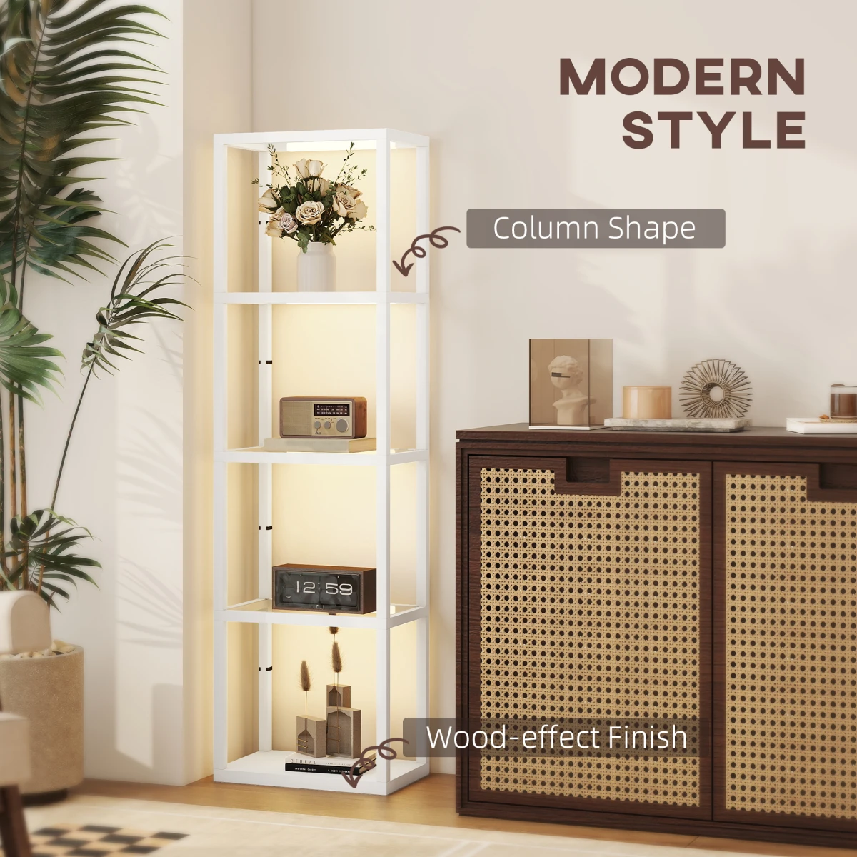 N/A Premium Floor Lamp Tall Four Tier Display Shelves with Tempered Glass and Warm White LED for Home Decor - Lamp