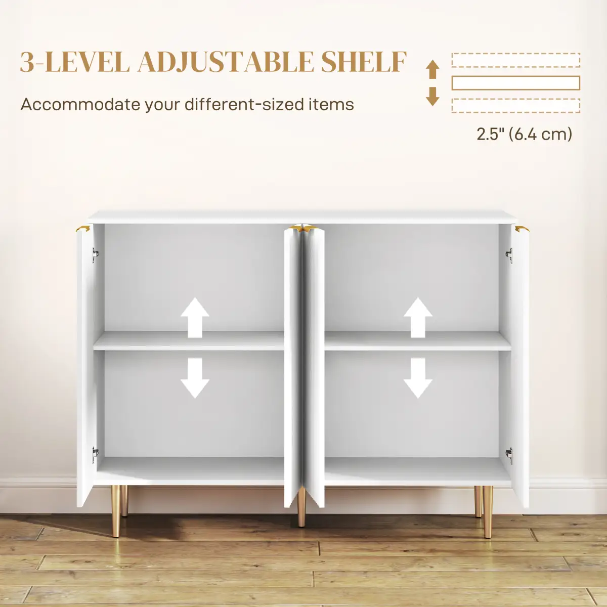 HOMCOM HOMCOM Sideboard Buffet Cabinet with Adjustable Shelves, White - Sideboard