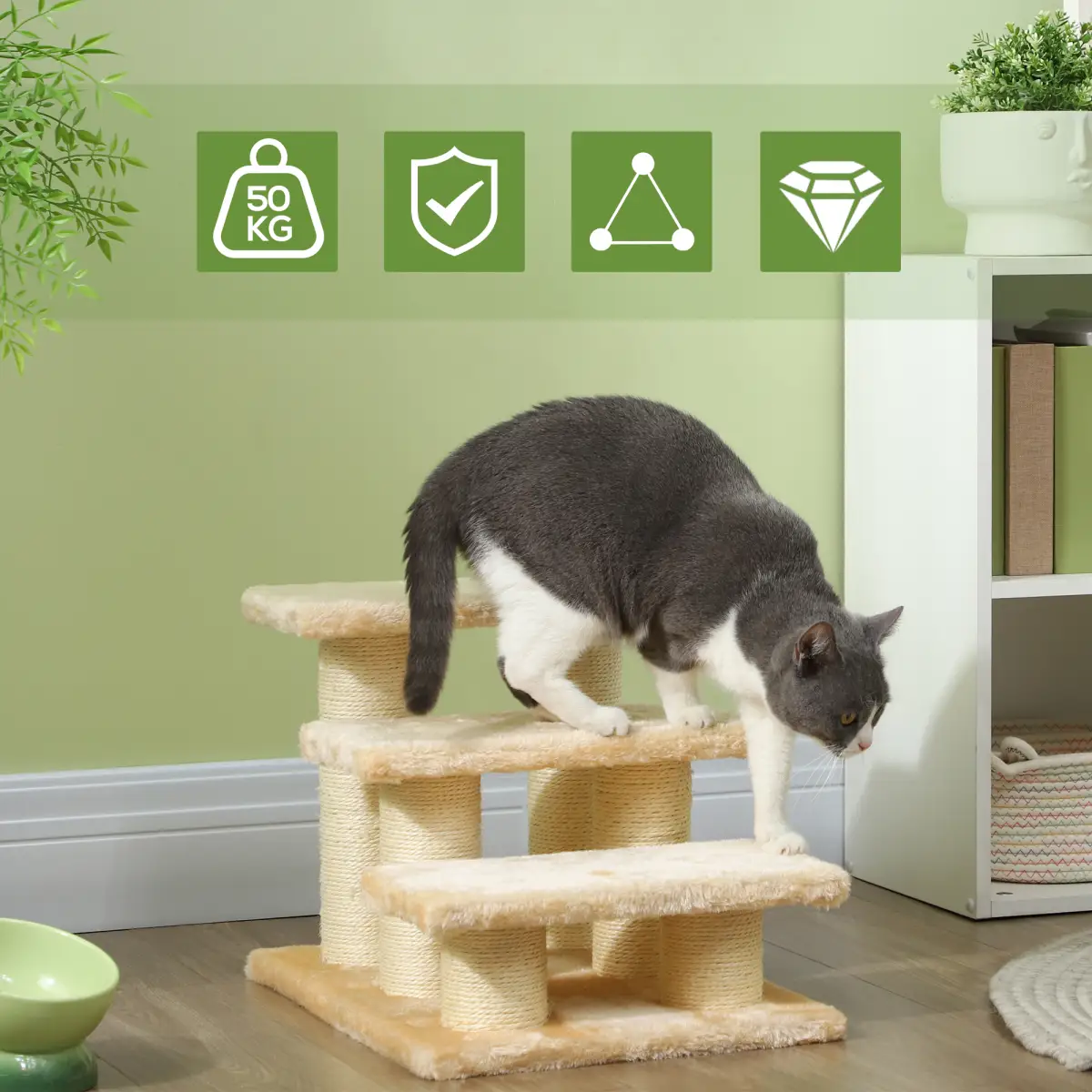 Pawhut Cat Steps Portable Pet Stairs Little Older Doggy Dog Assist Step Assistance Use - Cat Tree