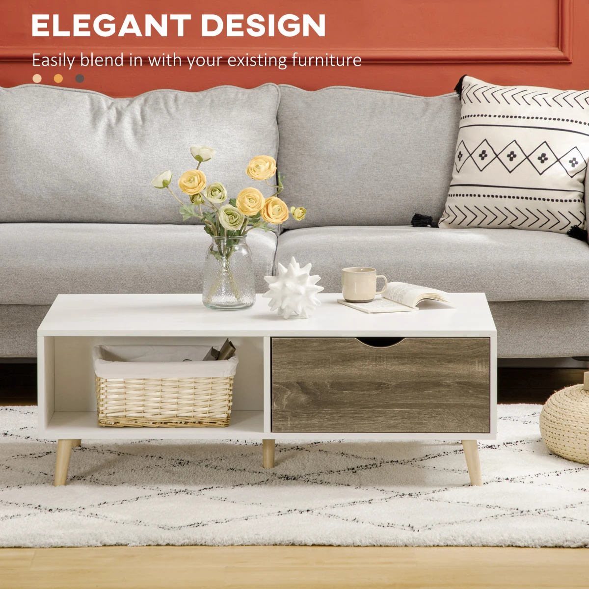 Modern White Coffee Table With Storage Drawers by Unbranded
