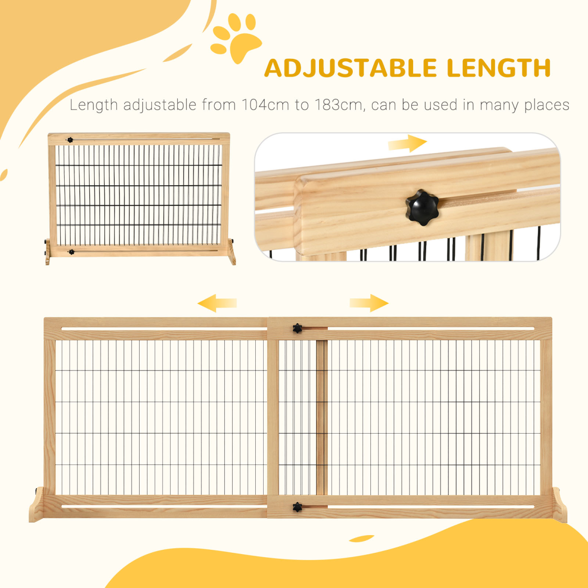 Adjustable Wooden Pet Gate Freestanding Dog Barrier for Doorway Pawhut - from Unbranded