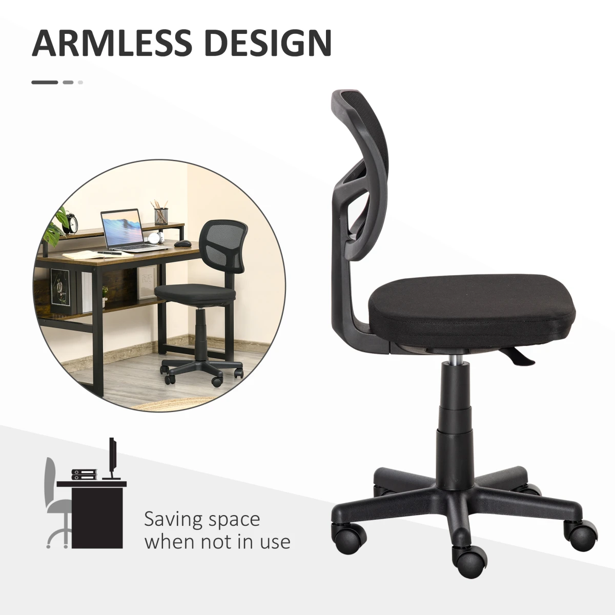 Vinsetto Office Chair Small Armless Ergonomic Breathable Mesh Back For Small Home Office by Vinsetto