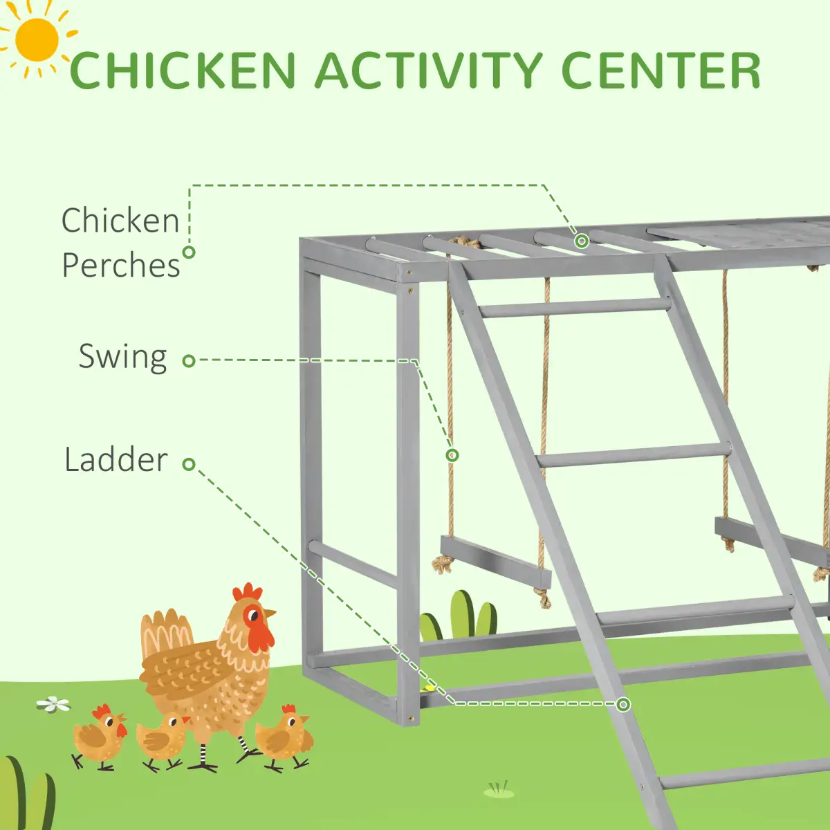 PawHut PawHut Chicken Activity Play Chicken Coop with Swing Set for 3-4 Birds, Grey - Chicken Coop