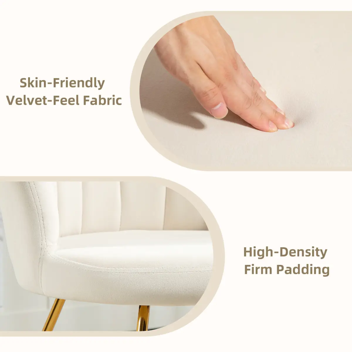 HOMCOM HOMCOM Accent Chair, Velvet Armchair with Lotus Backrest, Steel Legs, Cream - Accent Chair