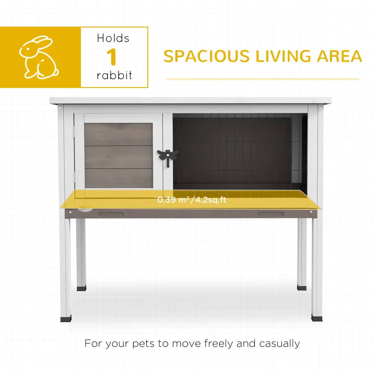 PawHut Pawhut Large Elevated Indoor Outdoor Wooden Rabbit Hutch w/ Asphalt Roof, Tray - Rabbit Hutch