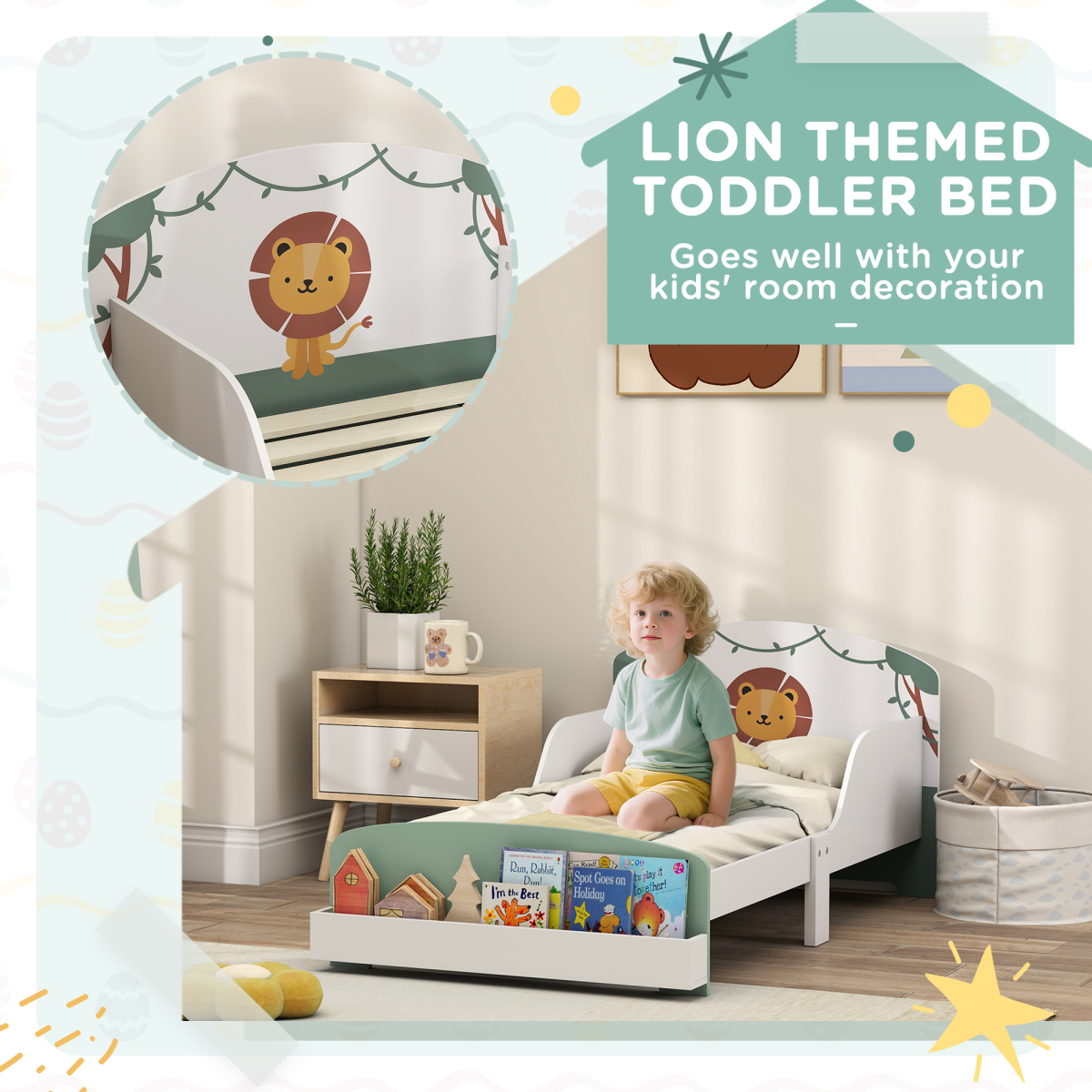 AIYAPLAY Toddler Bed, Lion-Themed Kids Bed Frame with Storage - from AIYAPLAY