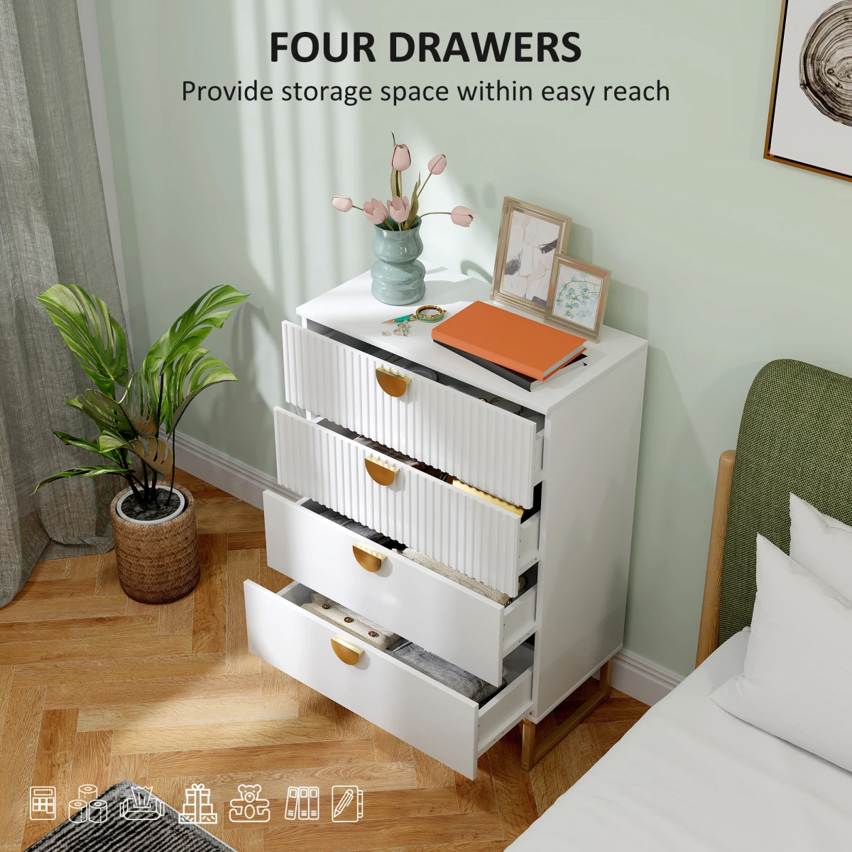 HOMCOM Chest Of Drawers 4 Drawers Anti Tip - Chest of Drawers
