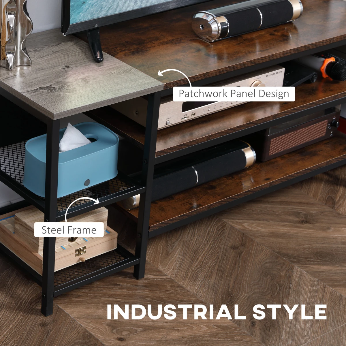 HOMCOM TV Console Cabinet 65Inch Wide Industrial Living Room - TV Unit