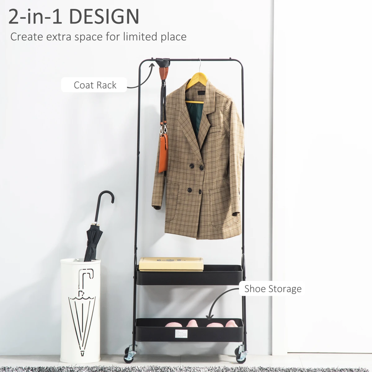 HOMCOM Metal Clothes Rack 37.3cm On Wheels For Small Spaces by Homcom