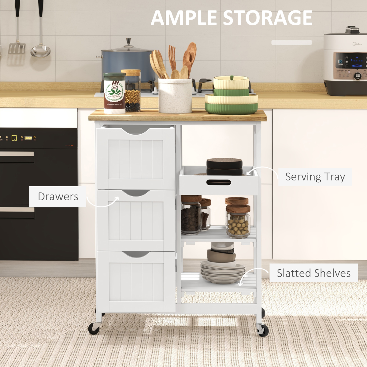 HOMCOM Rolling Kitchen Island Cart, Bar Serving Cart, Compact Trolley White - from HOMCOM
