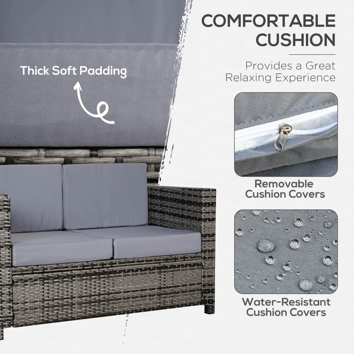 Outsunny Outsunny Rattan Wicker 2-seat Sofa Loveseat Padded Garden Furniture Grey - Garden Sofa Sets