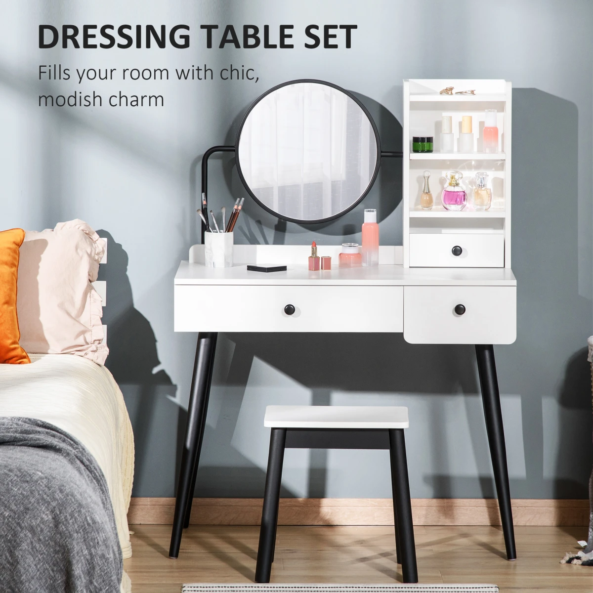 Premium White Dressing Table 3 Drawer With Stool by Unbranded