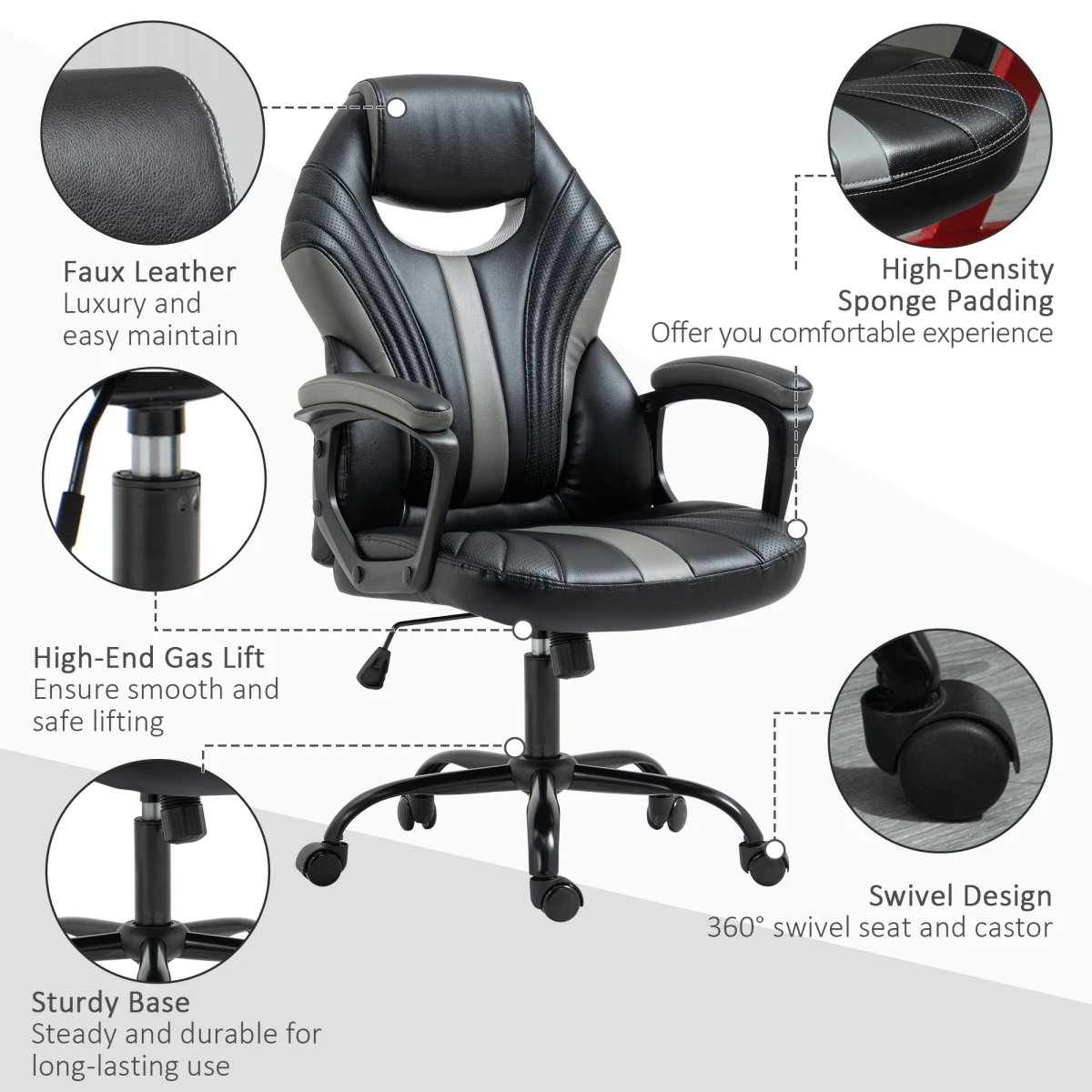Vinsetto Vinsetto Racing Gaming Chair With Armrests Swivel Wheels Ergonomic PU Leather For Home Office Gaming - Office Chair