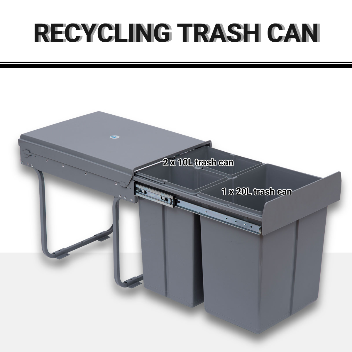 Recycle Waste Bin Pull Out Dustbin Recycling Cabinet 40L-Grey - from HOMCOM