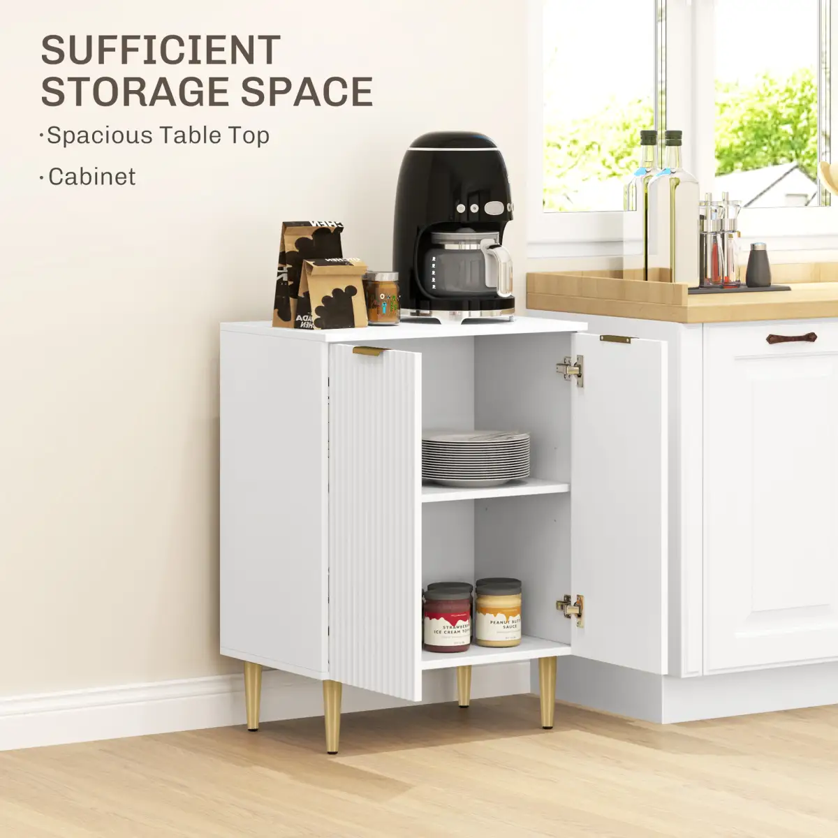 HOMCOM Sideboard Buffet Cabinet with Adjustable Shelf, White - Sideboard