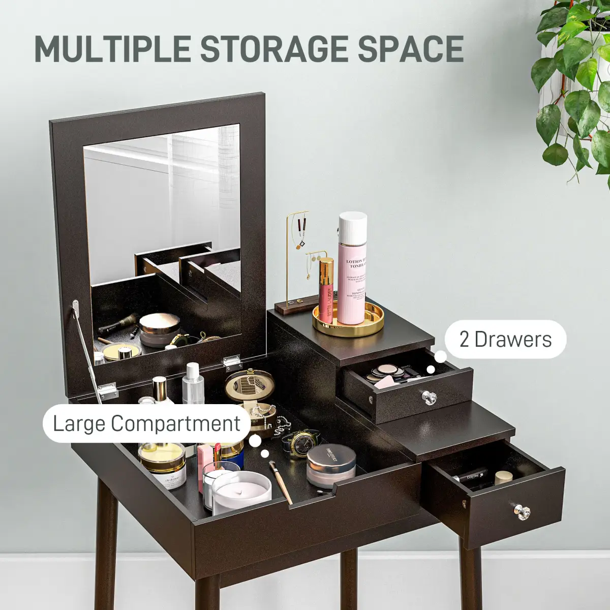 HOMCOM HOMCOM Dressing Table Vanity Desk Flip-up Mirror 2 Drawers, Black - Desk
