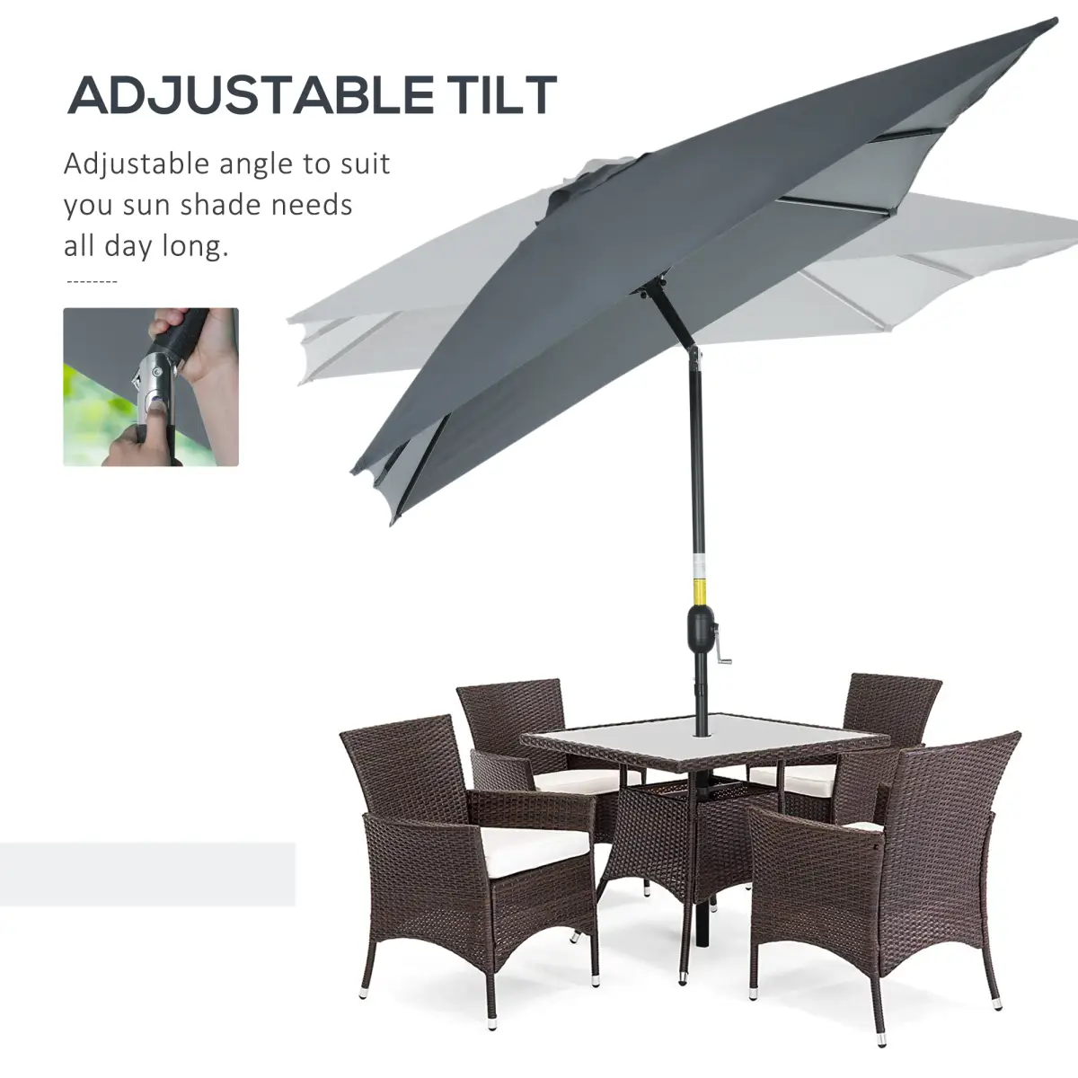 Outsunny Outsunny 3x2m Patio Parasol Canopy Tilt Crank 6 Ribs Sun Shade Garden Dark Grey - Parasol