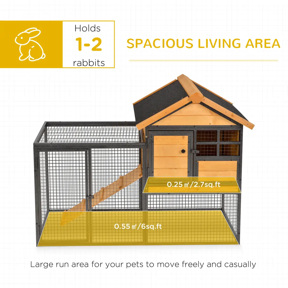 PawHut Wood-metal Rabbit Hutch Elevated Pet House Outdoor 122 x 63 x 92cm - Rabbit Hutch