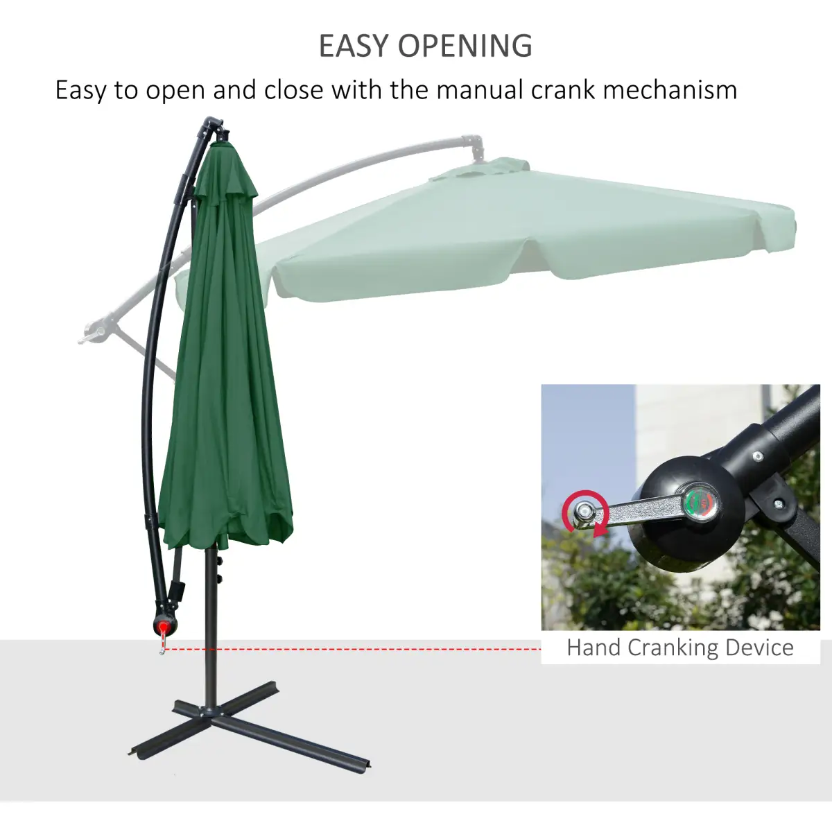 Outsunny 2.7m Garden Banana Parasol Cantilever Umbrella with Crank Green - Parasol