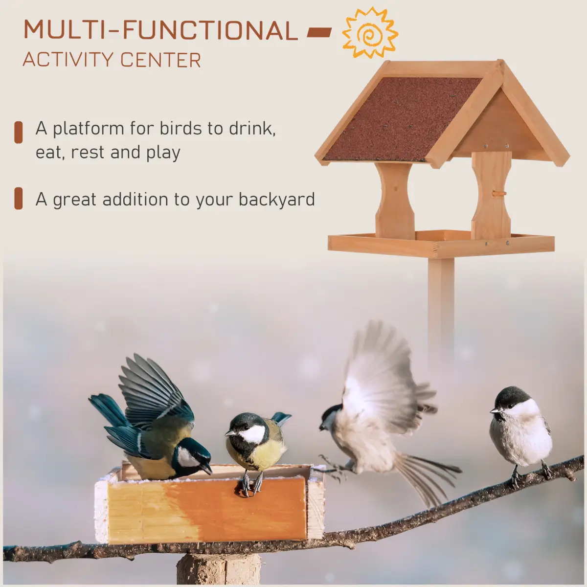 Pawhut Wooden Bird Feeder Freestanding Cross-shaped Support Feet Weather Resistant - Bird Feeder