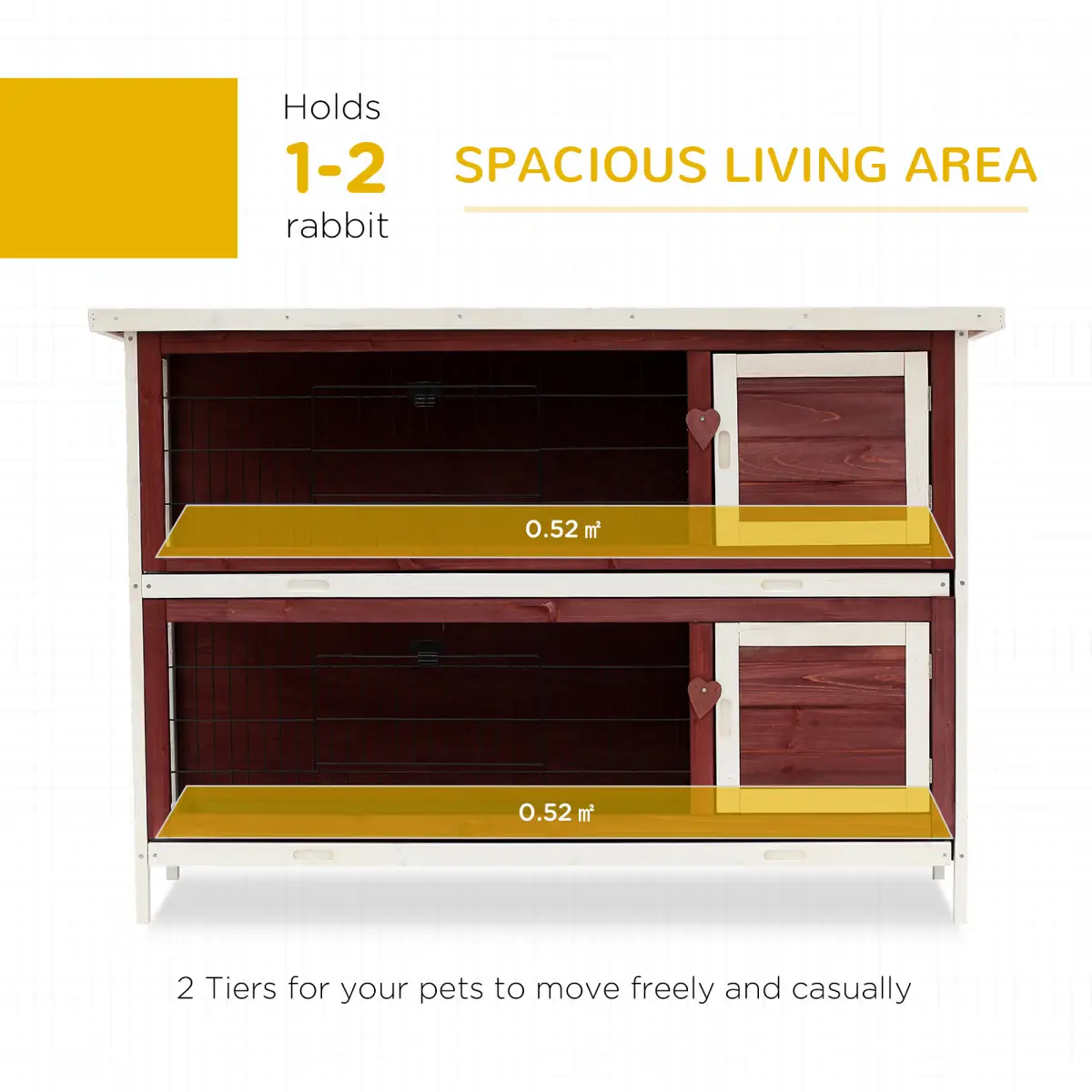 Pawhut Two-Tier Elevated Wooden Rabbit Hutch Bunny Cage for Small Pet Animals w/ Tray - Rabbit Hutch