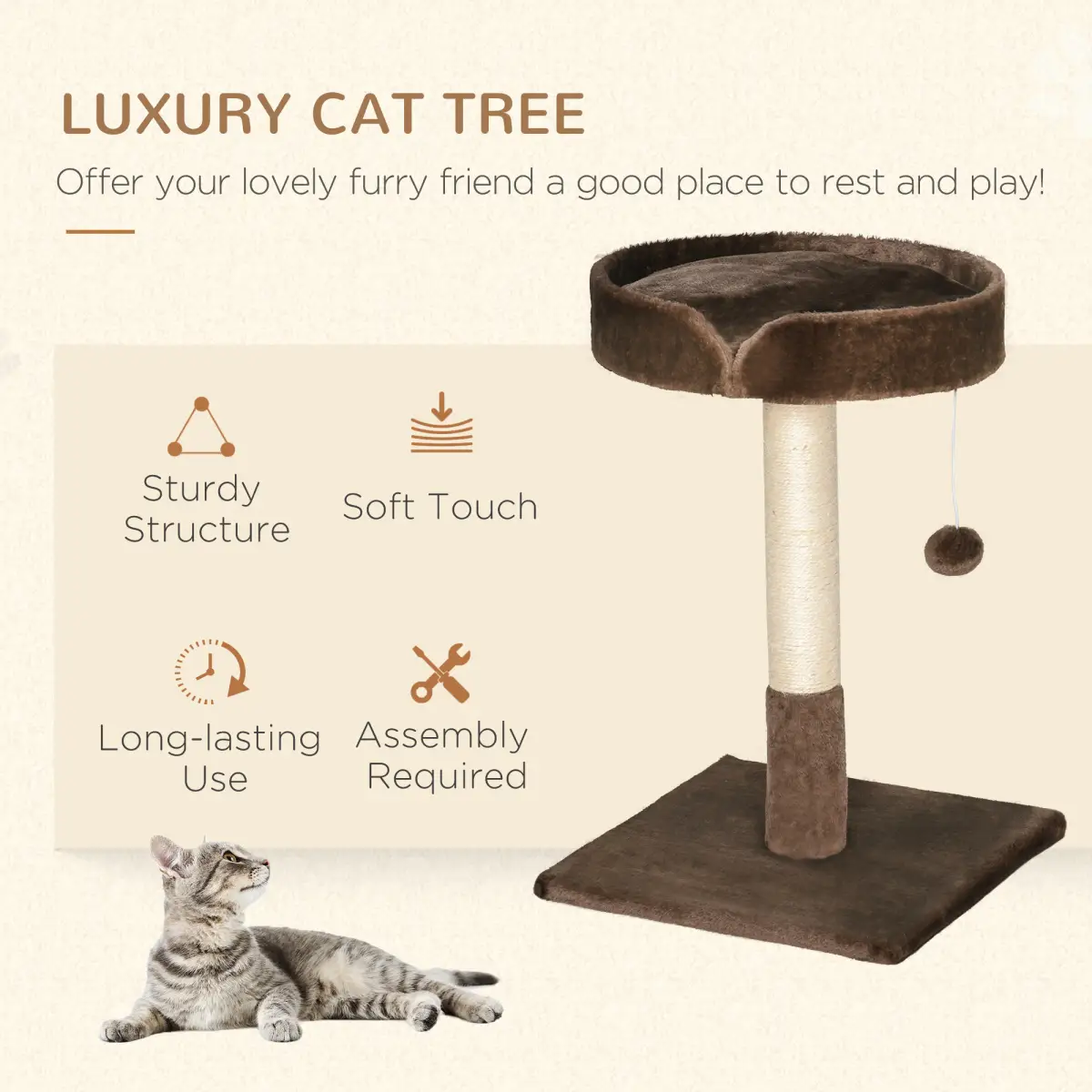 Unbranded Small Cat Tree for Indoor Cats W/ Sisal Scratching Post Bed Cushion Toy Pawhut - Cat Tree