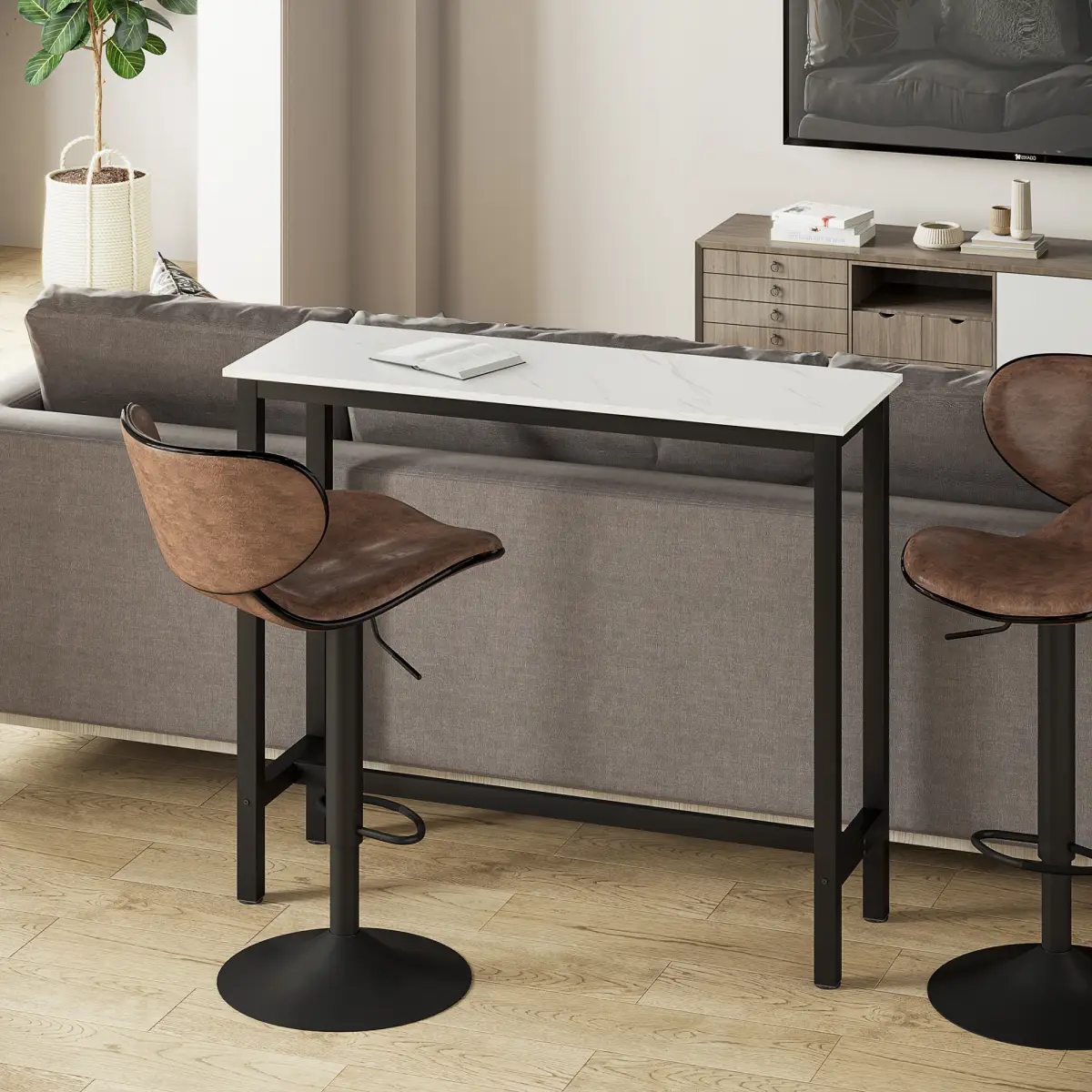 Unbranded Bar Table Breakfast Dining Coffee Table w/ Adjustable Footpads White & Black - Dining Table