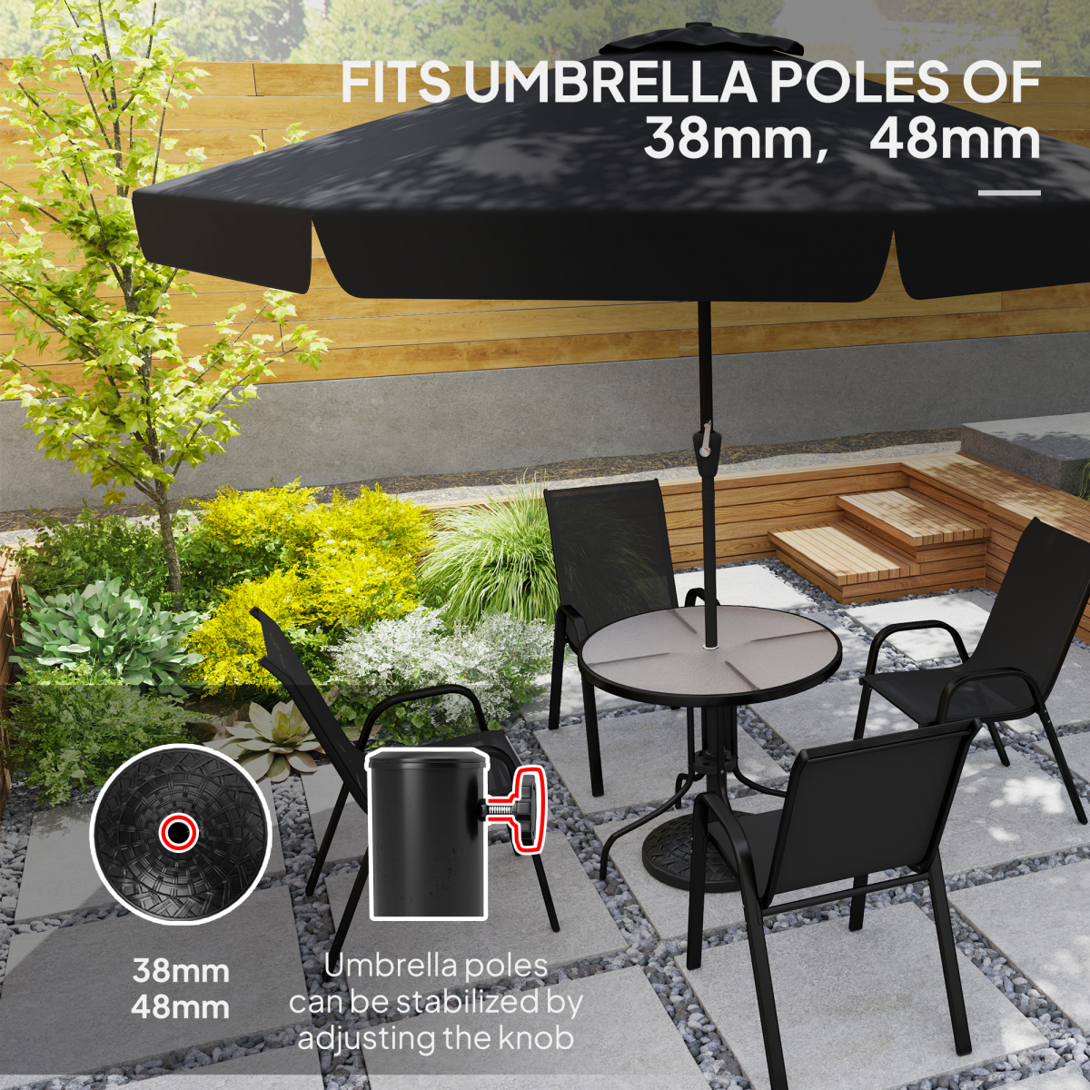 Outsunny Outsunny 12kg Garden Parasol Base, Round Resin Garden Umbrella Base, Black - Parasol