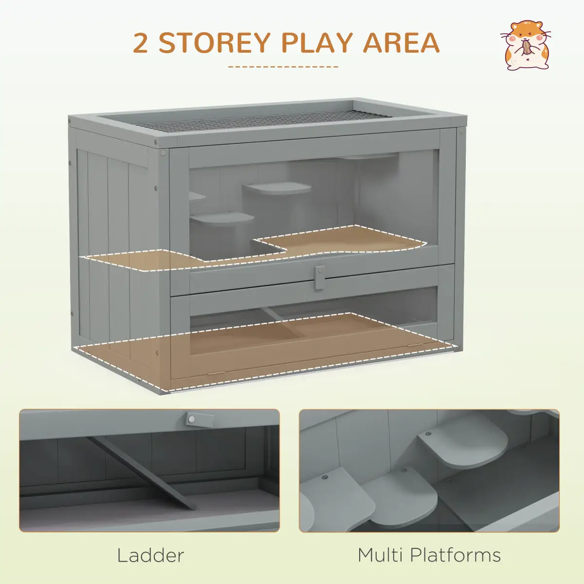 PawHut PawHut 2 Levels Wooden Hamster Cage Mice Rodents Hutch Small Animals - Bird Cage