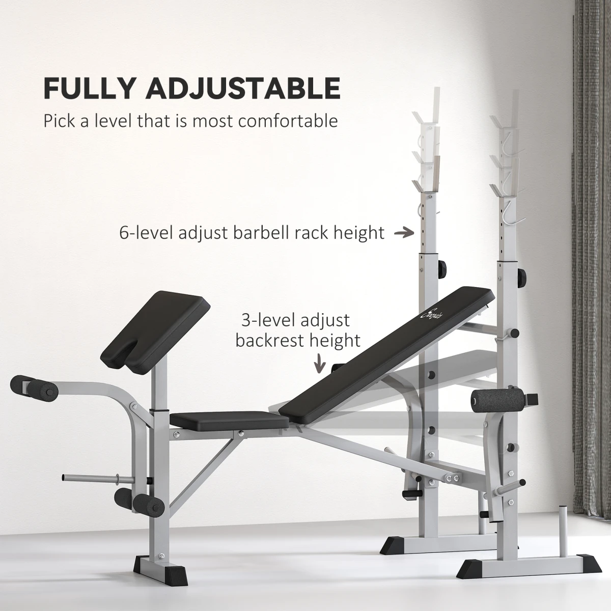 HOMCOM HOMCOM Adjustable Weight Bench with Squat Rack, Leg Developer, Grey - Wine Rack