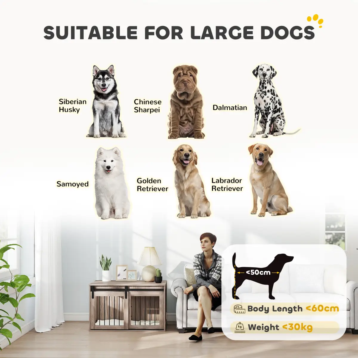 PawHut PawHut Dog Crate Furniture with Removable Cushion for Large Dogs - Brown - Dog Crate
