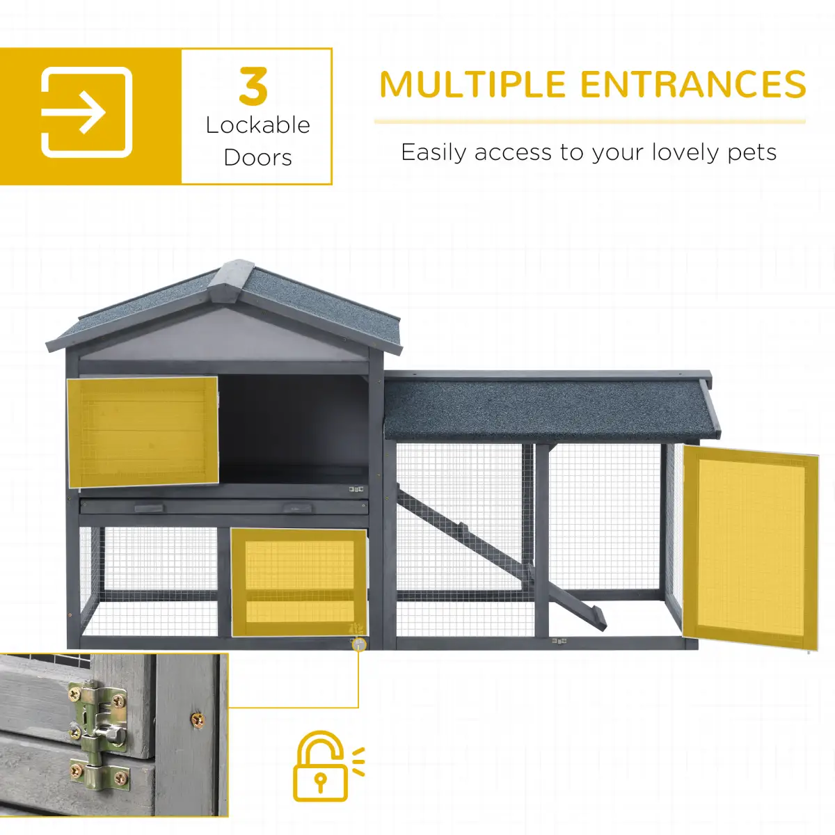 Pawhut 5ft Wooden Rabbit Guniea Pigs Hutch with Run 2 Tiers Outdoor Cage Pet House - Rabbit Hutch