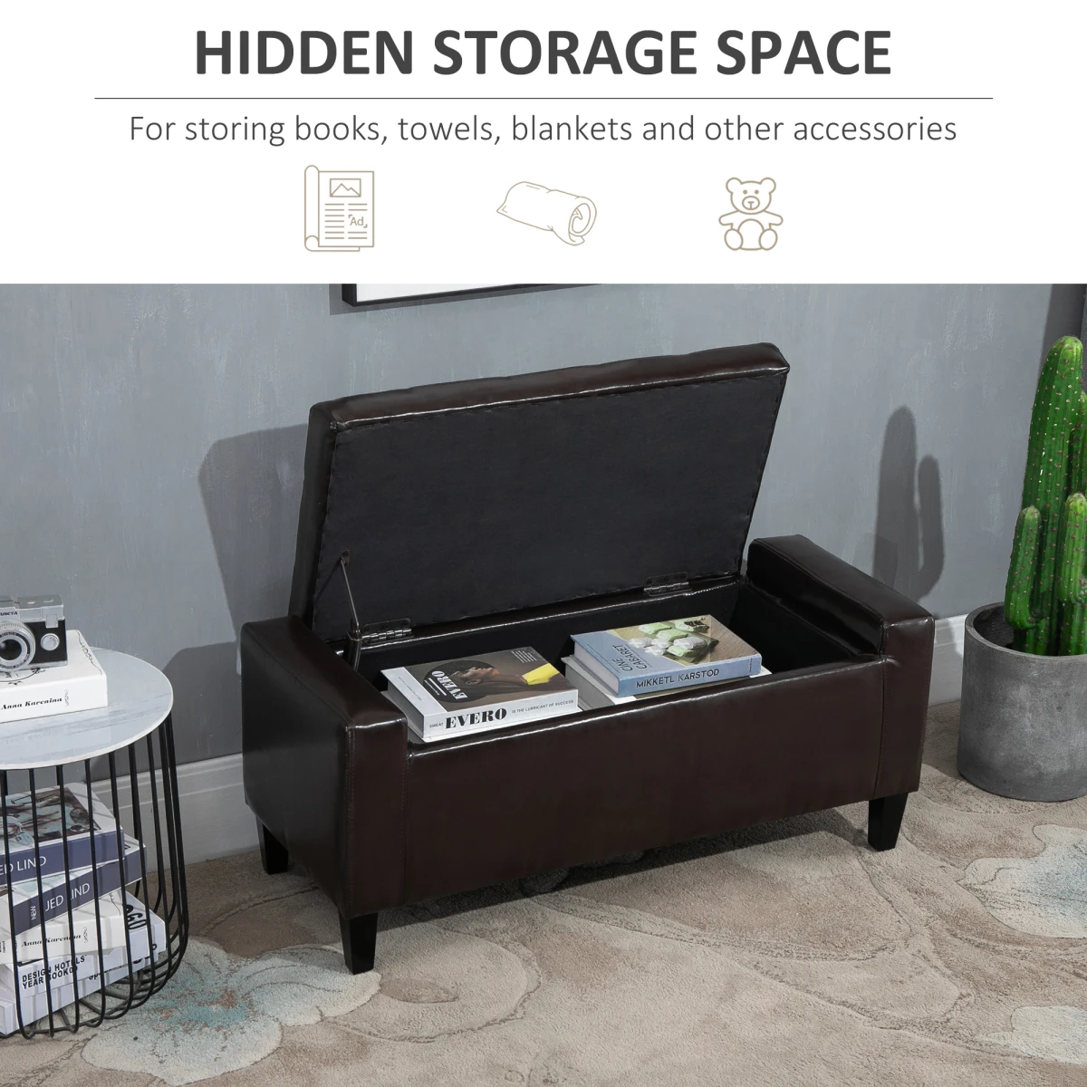 Deluxe Storage Ottoman Bench Large Tufted Lid With Inner Storage For Living Room Entryway by HOMCOM