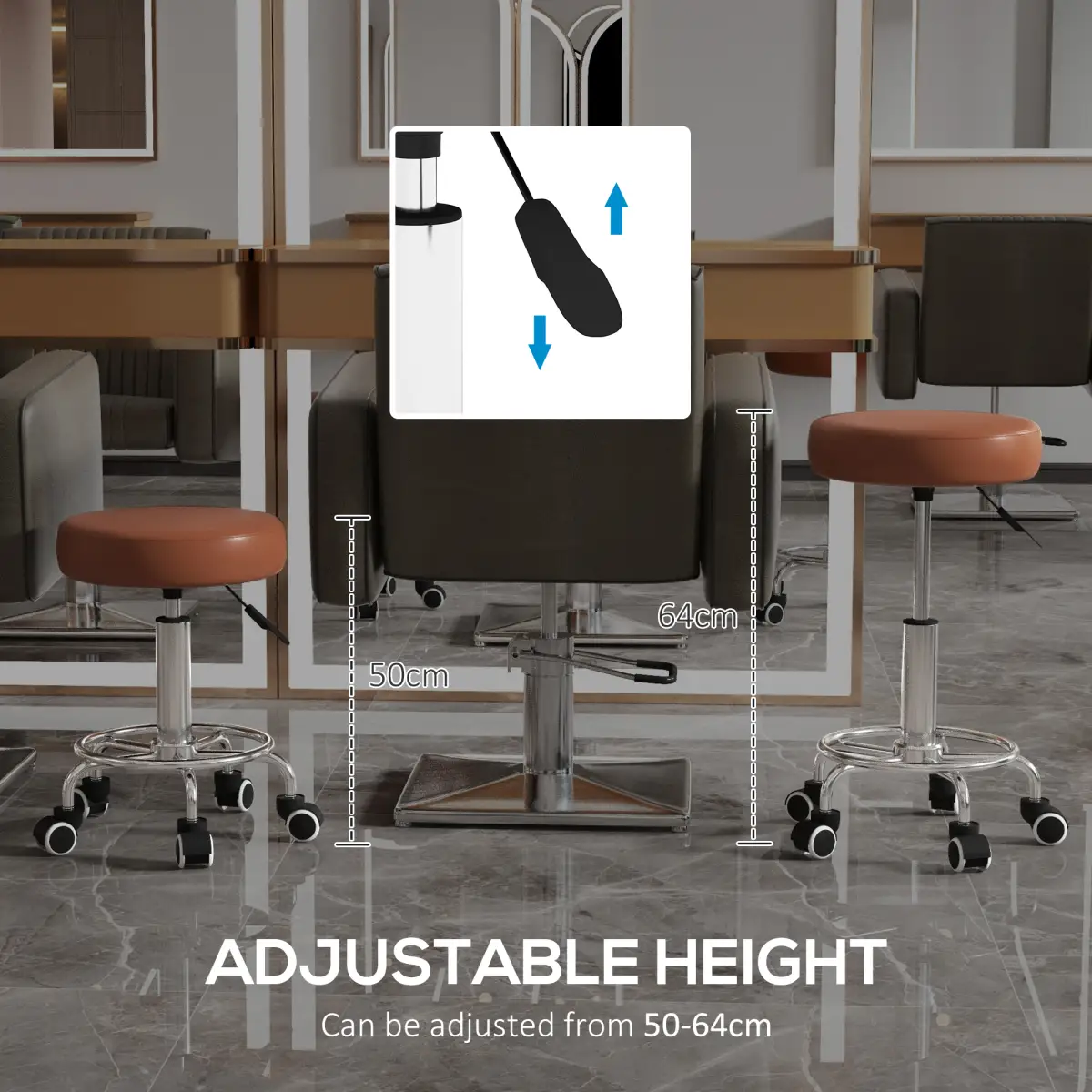 Vinsetto Vinsetto Round PU leather Salon Beautician Stool Adjustable Height, Brown - Bar Stool