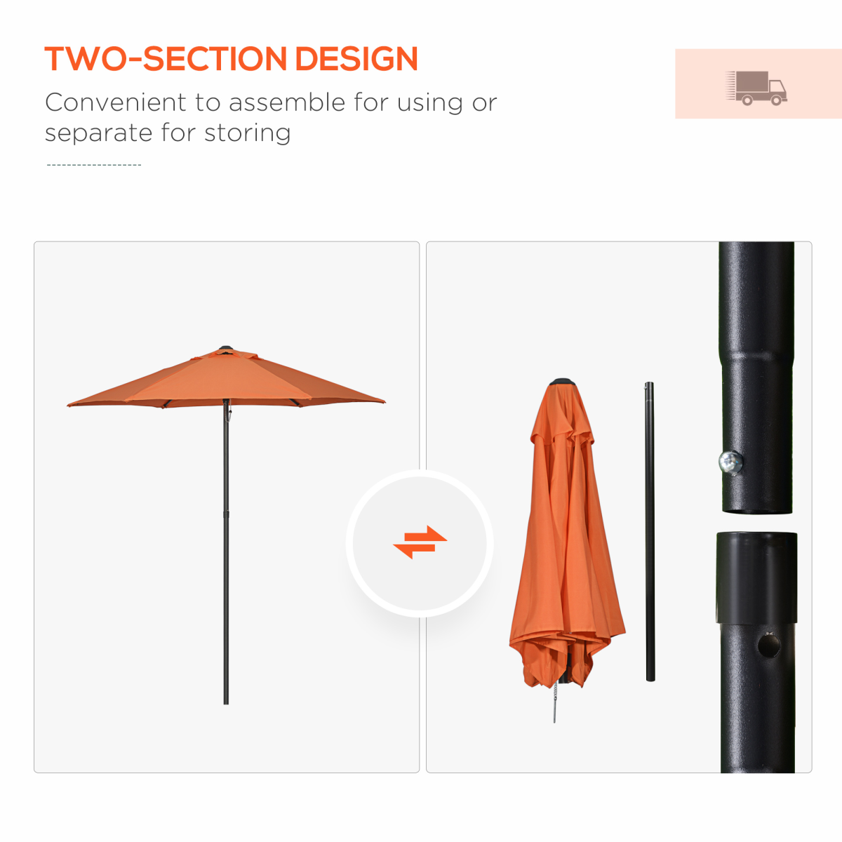 Outsunny Outsunny 2m Parasol Patio Umbrella, Outdoor Sun Shade with 6 Ribs Orange - Parasol