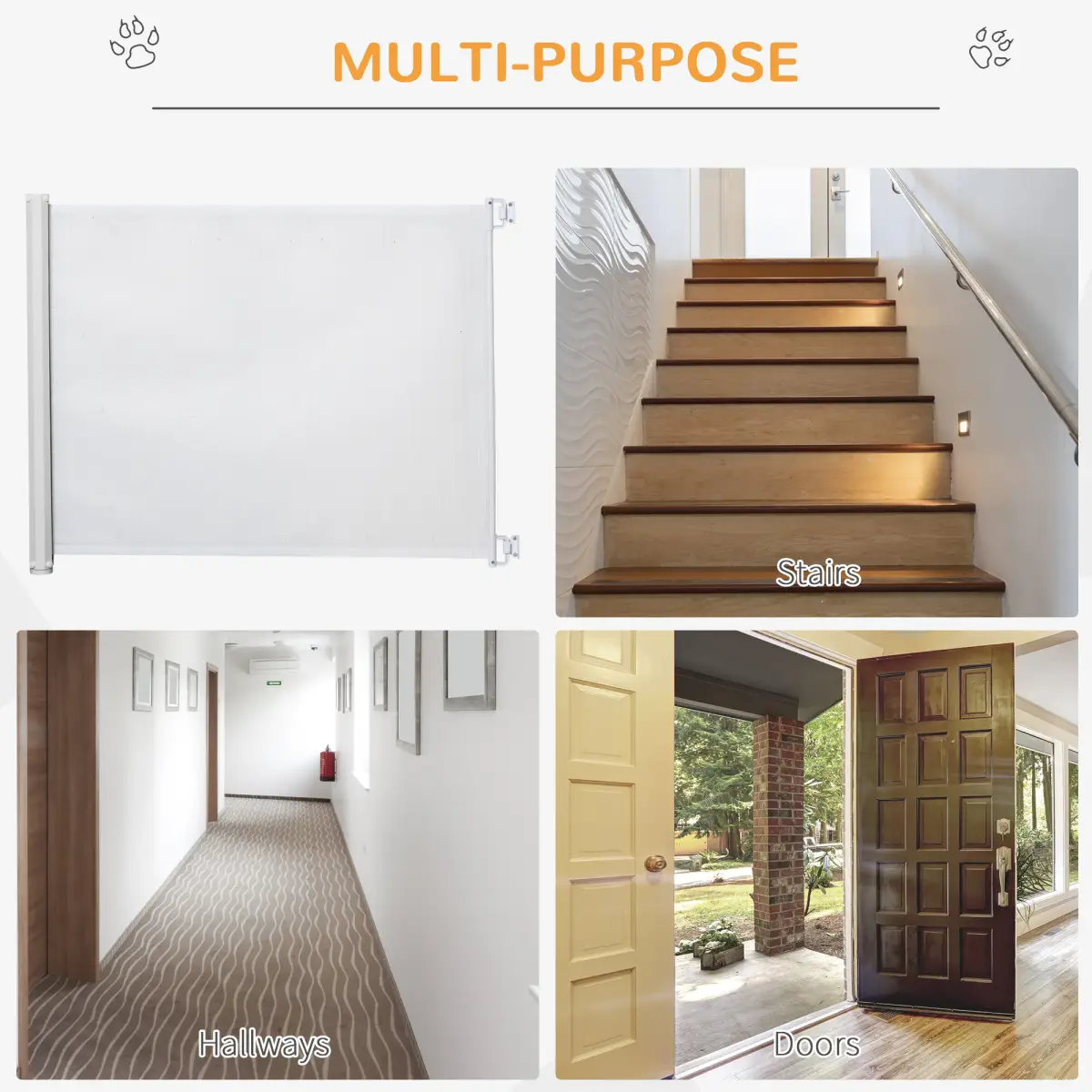 PawHut PawHut Retractable Pet Safety Gate, Folding Stair Barrier, Guard Door - White - Pet Gate