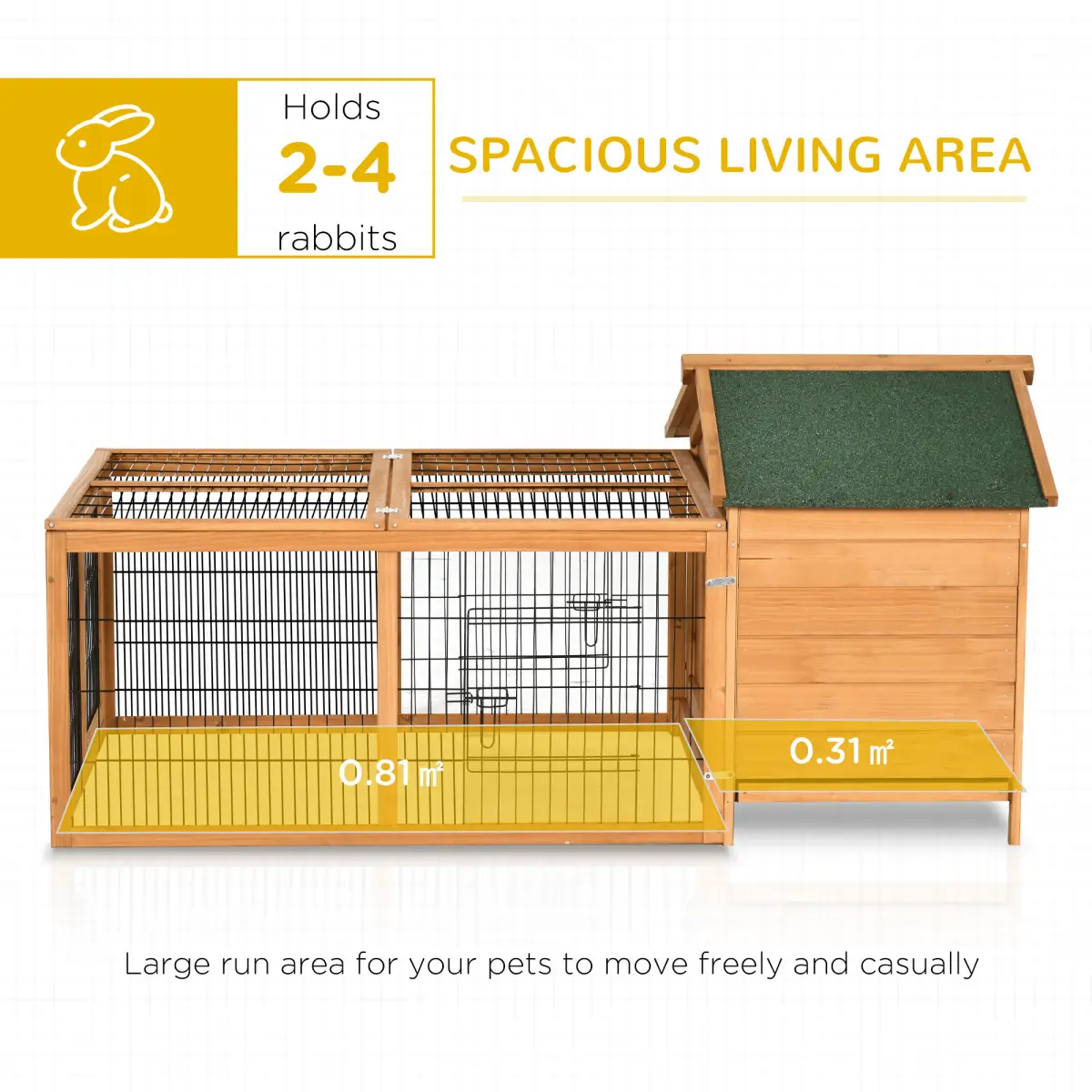 PawHut Wooden Rabbit Hutch Detachable Pet House with Openable Run & Roof - Rabbit Hutch