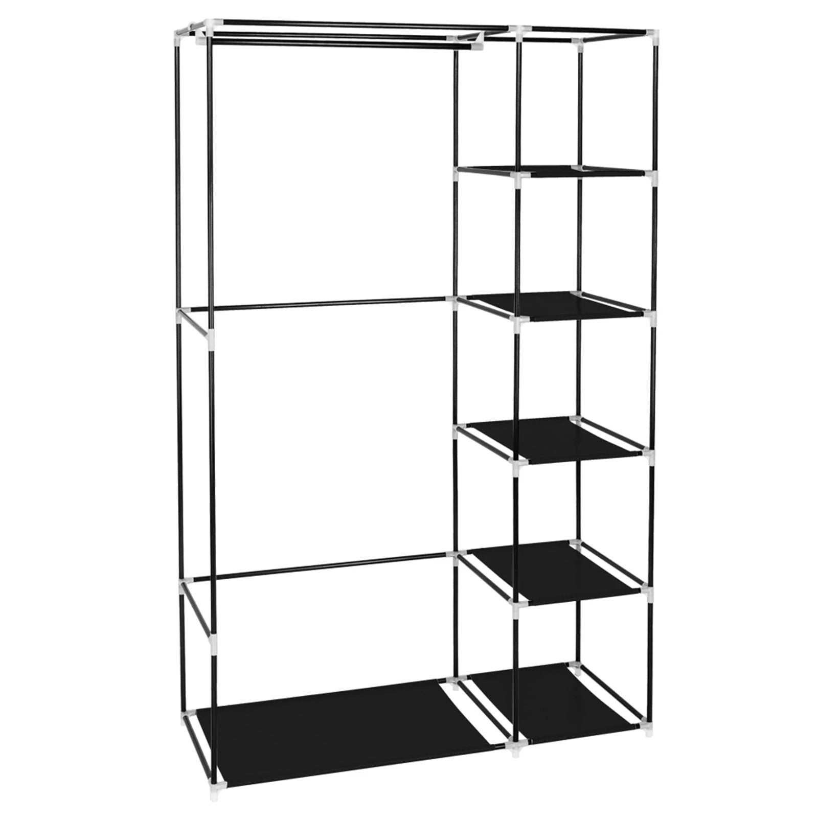 67" Portable Clothes Closet Wardrobe with Non-woven Fabric and Hanging Rod Quick and Easy to Assemble Black by N/A