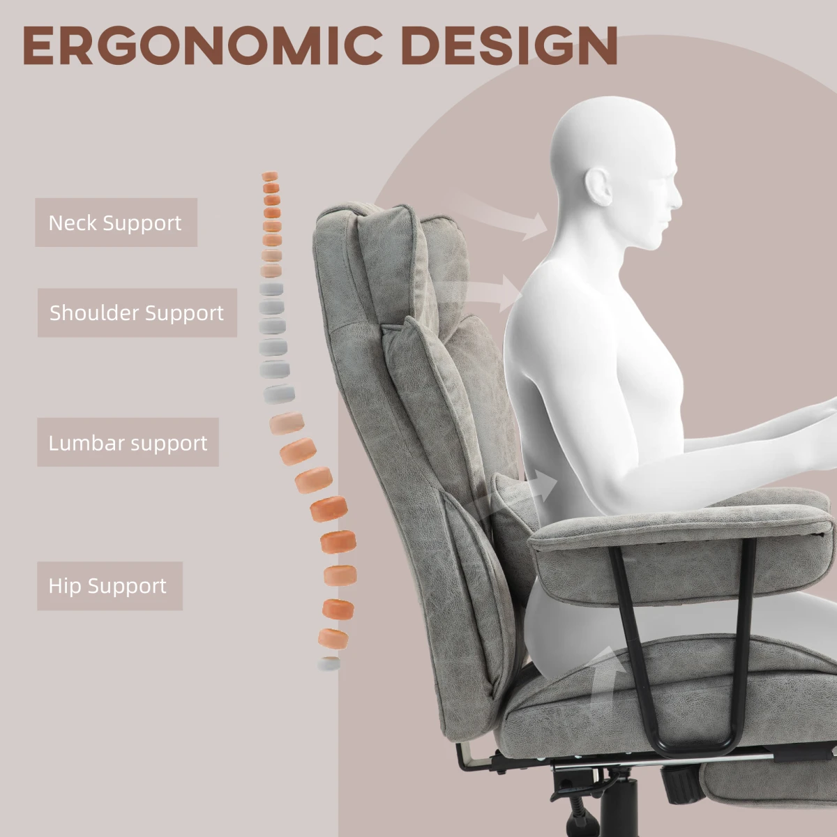 HOMCOM Office Chair 16cm Padding Footrest For Home Office by HOMCOM